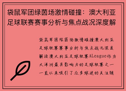 袋鼠军团绿茵场激情碰撞：澳大利亚足球联赛赛事分析与焦点战况深度解读