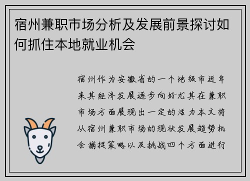宿州兼职市场分析及发展前景探讨如何抓住本地就业机会
