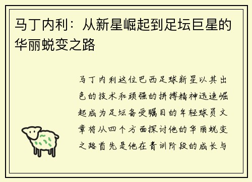 马丁内利：从新星崛起到足坛巨星的华丽蜕变之路