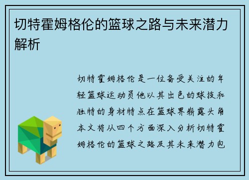切特霍姆格伦的篮球之路与未来潜力解析