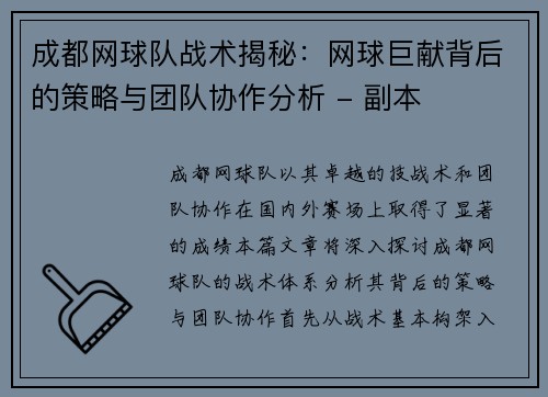 成都网球队战术揭秘：网球巨献背后的策略与团队协作分析 - 副本